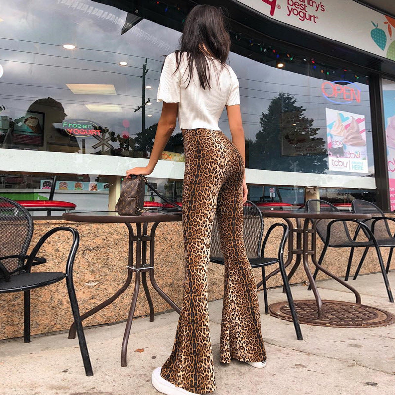 Elastic High Waist Leopard/Tiger Print Flared Pants