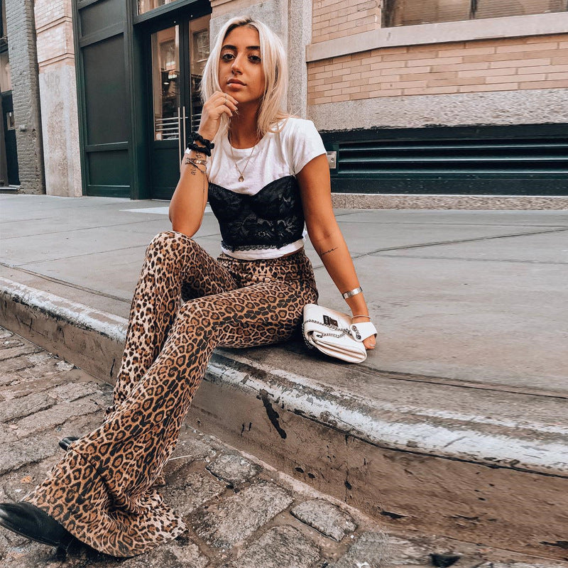 Elastic High Waist Leopard/Tiger Print Flared Pants