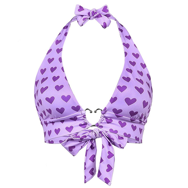 Women's Heart Print Bustier Crop Top
