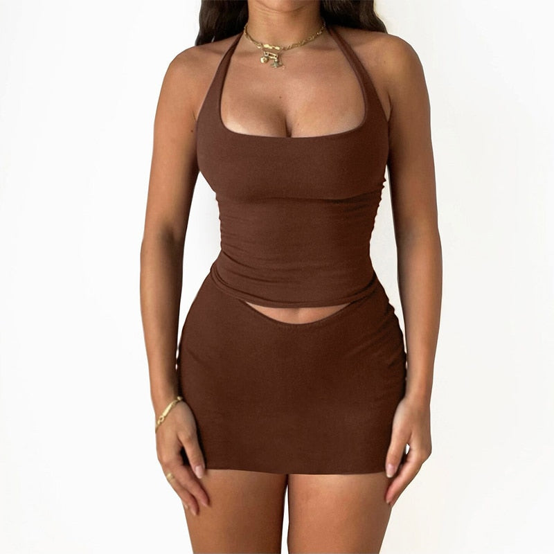 Women's 2-Piece Sleeveless Skirt/Shorts Sets