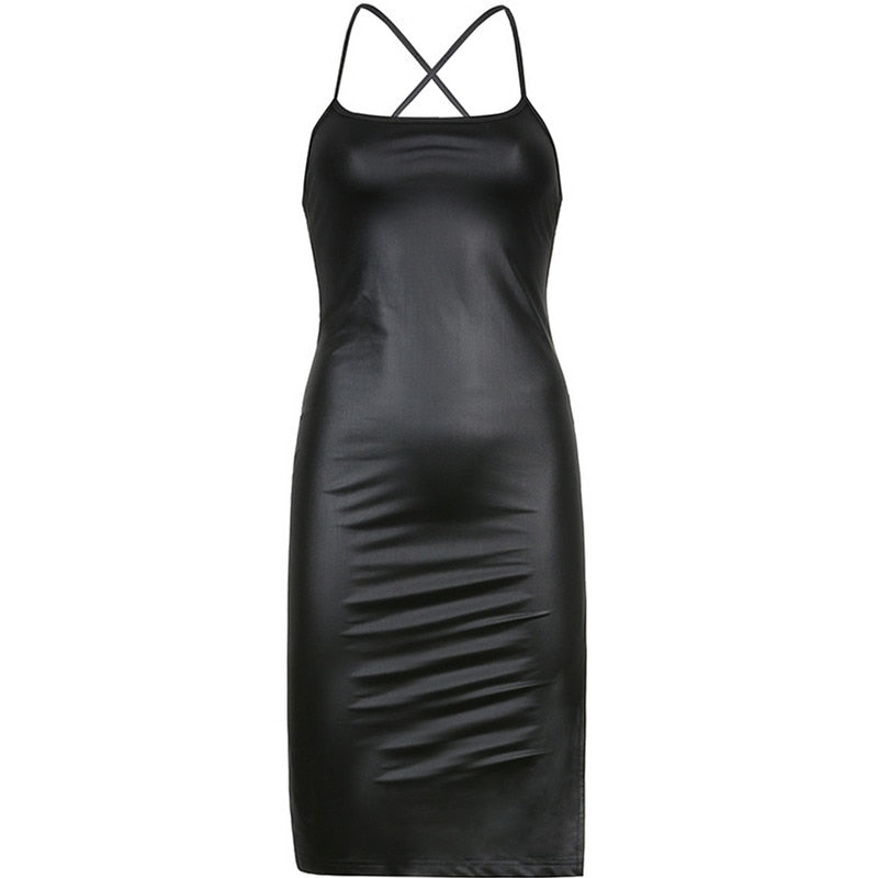 Women's Mid-length Backless Leather Dress andrew-3e95 Women's Mid-length Backless Leather Dress andrew-3e95