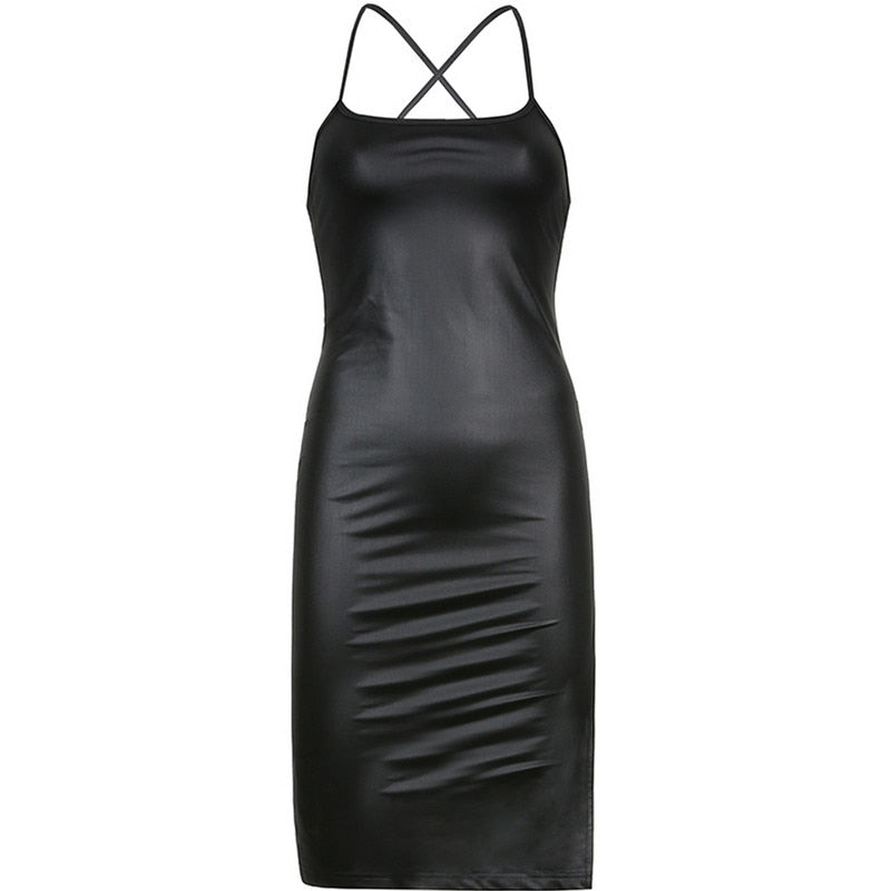 Women's Mid-length Backless Leather Dress